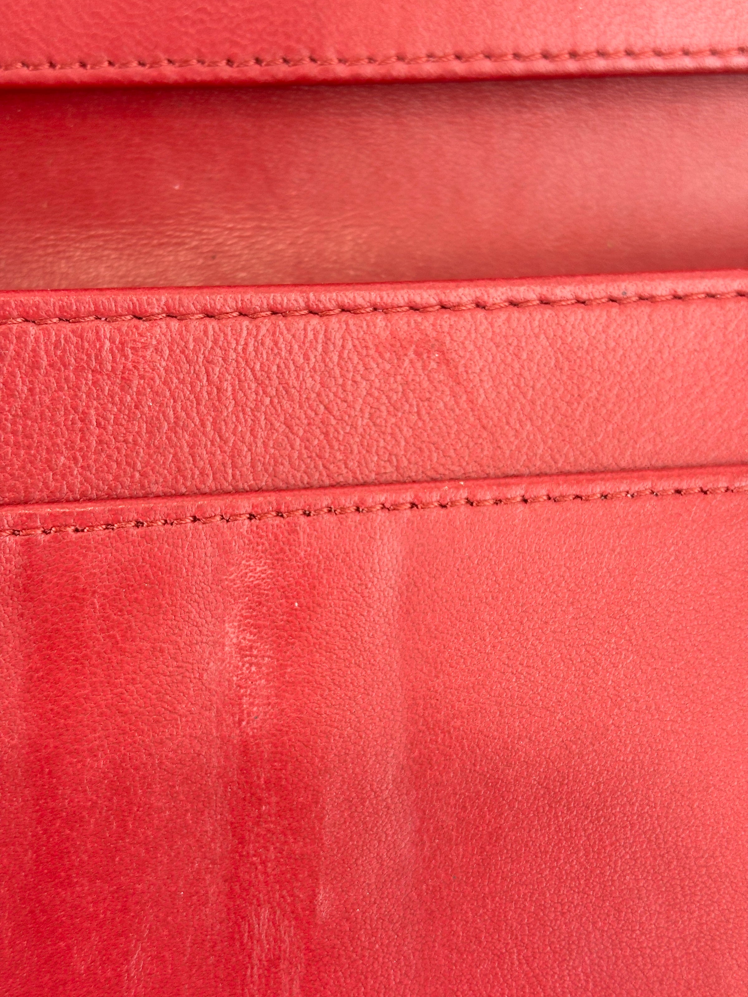 Quilted Long Flap Wallet in Red Lambskin SHW