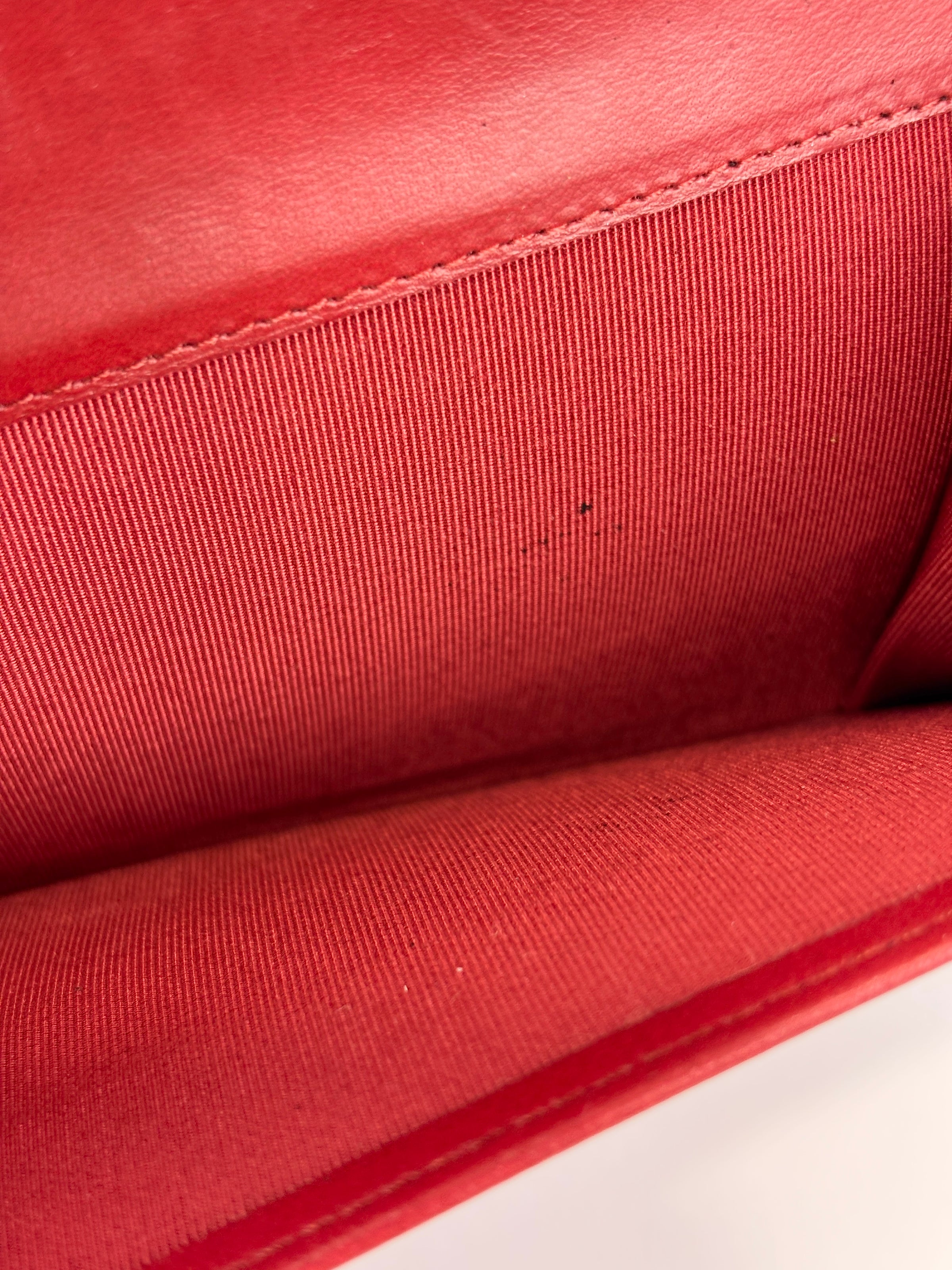 Quilted Long Flap Wallet in Red Lambskin SHW