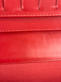 Quilted Long Flap Wallet in Red Lambskin SHW