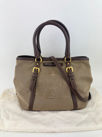 BN1841 Logo Jacquard Bow Tote Corda Bruciato Canvas & Dark Brown Leather Trim