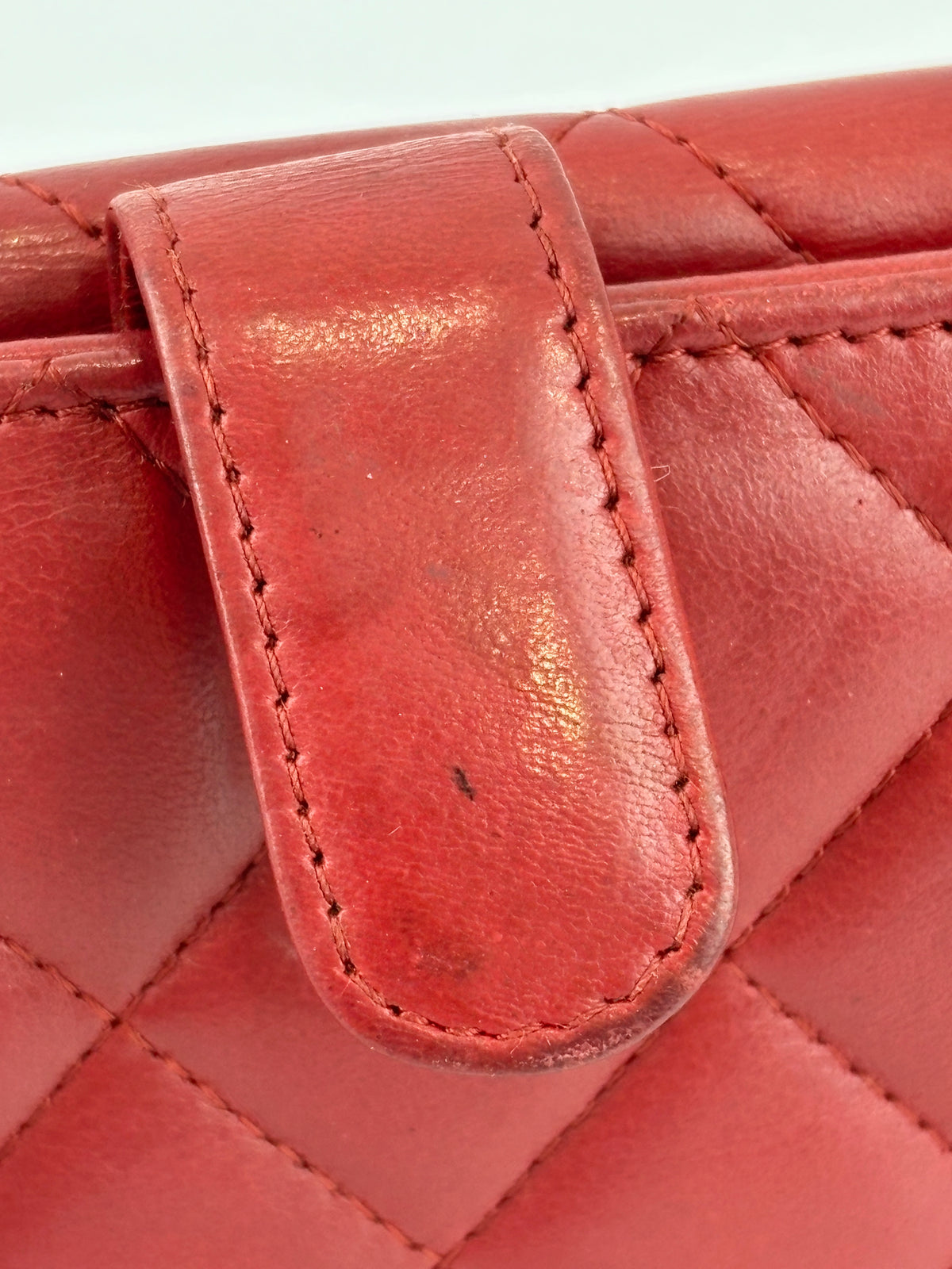 Quilted Long Flap Wallet in Red Lambskin SHW
