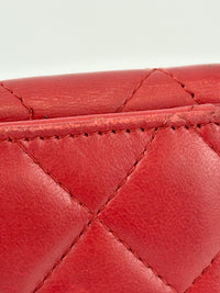 Quilted Long Flap Wallet in Red Lambskin SHW