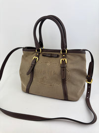 BN1841 Logo Jacquard Bow Tote Corda Bruciato Canvas & Dark Brown Leather Trim