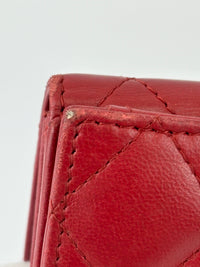 Quilted Long Flap Wallet in Red Lambskin SHW
