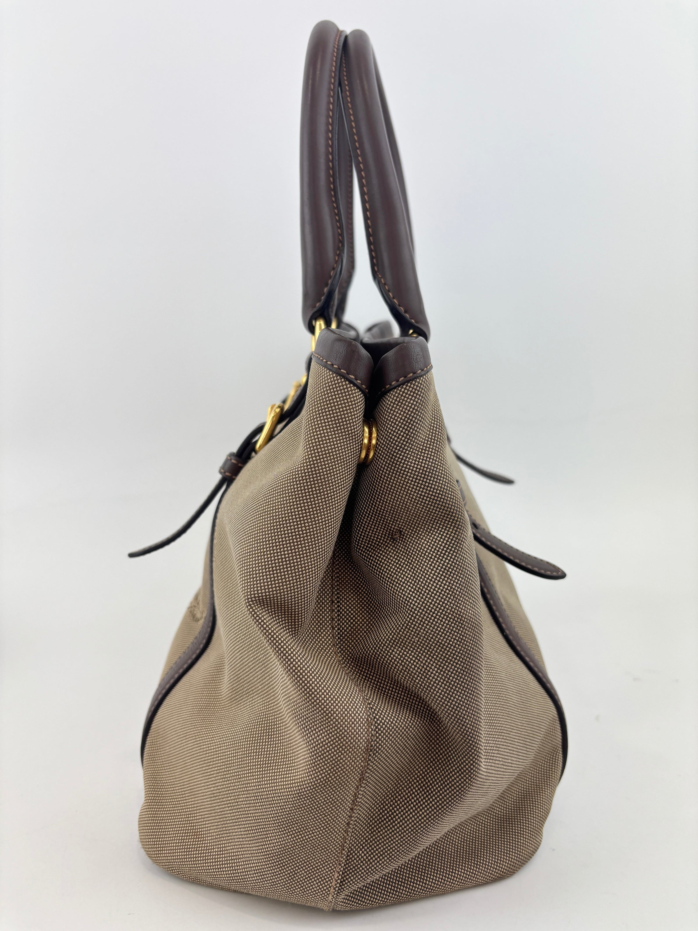 BN1841 Logo Jacquard Bow Tote Corda Bruciato Canvas & Dark Brown Leather Trim