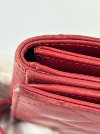 Quilted Long Flap Wallet in Red Lambskin SHW