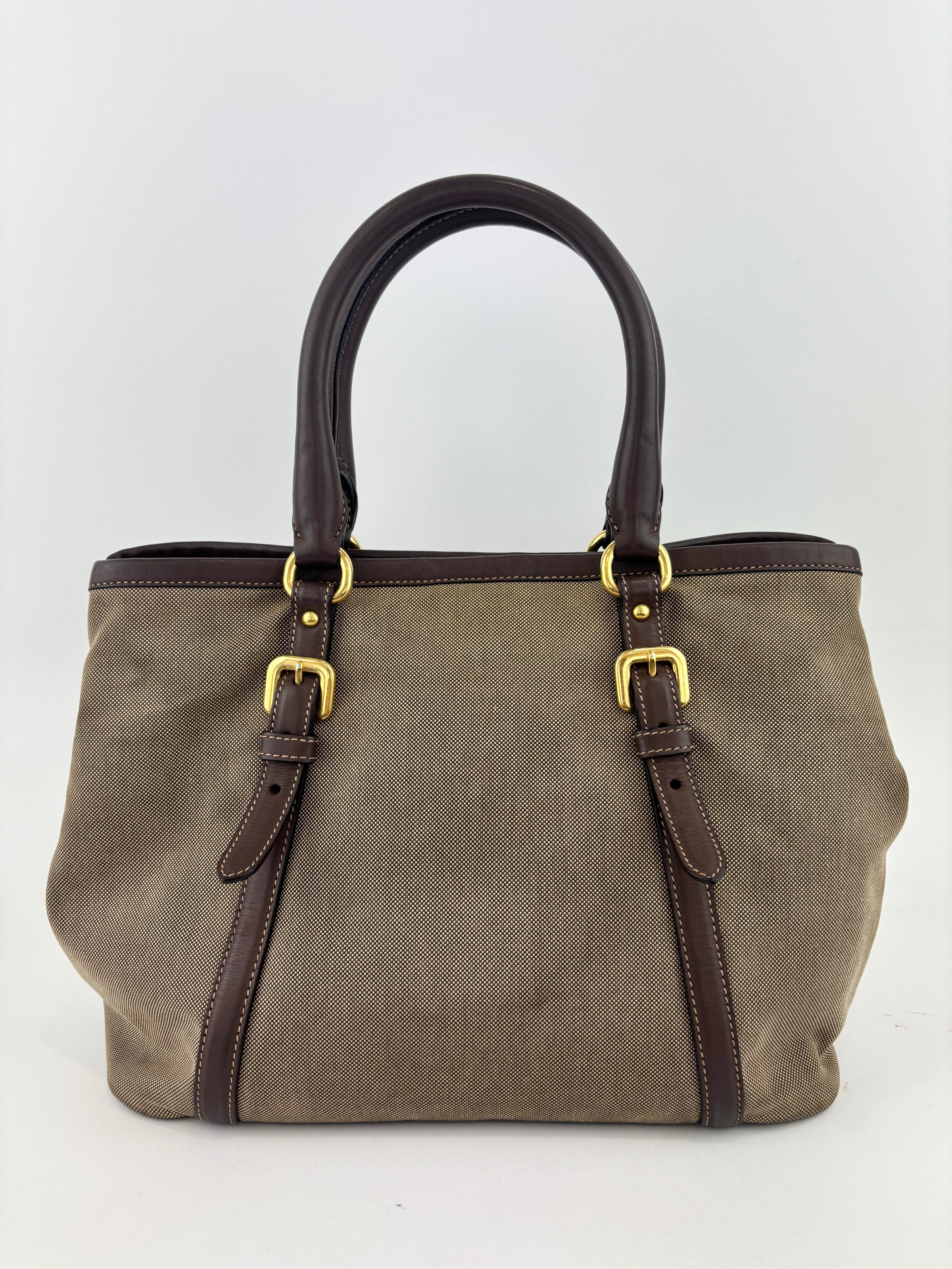 BN1841 Logo Jacquard Bow Tote Corda Bruciato Canvas & Dark Brown Leather Trim
