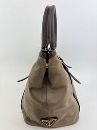 BN1841 Logo Jacquard Bow Tote Corda Bruciato Canvas & Dark Brown Leather Trim