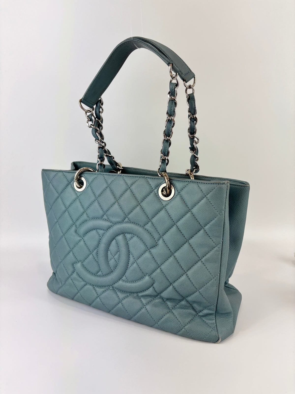GST Grand Shopping Tote in Light Blue Caviar Leather SHW