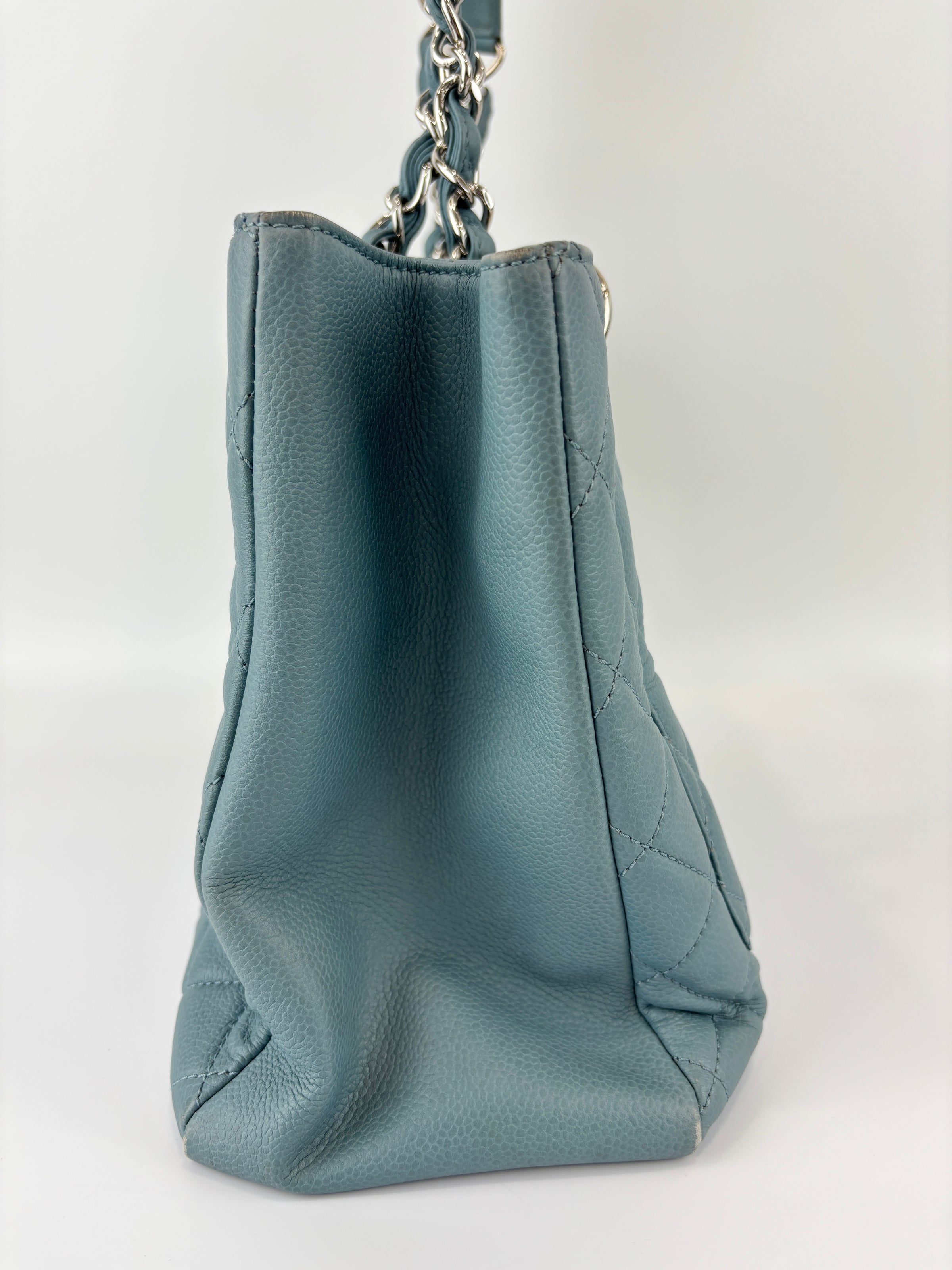 GST Grand Shopping Tote in Light Blue Caviar Leather SHW