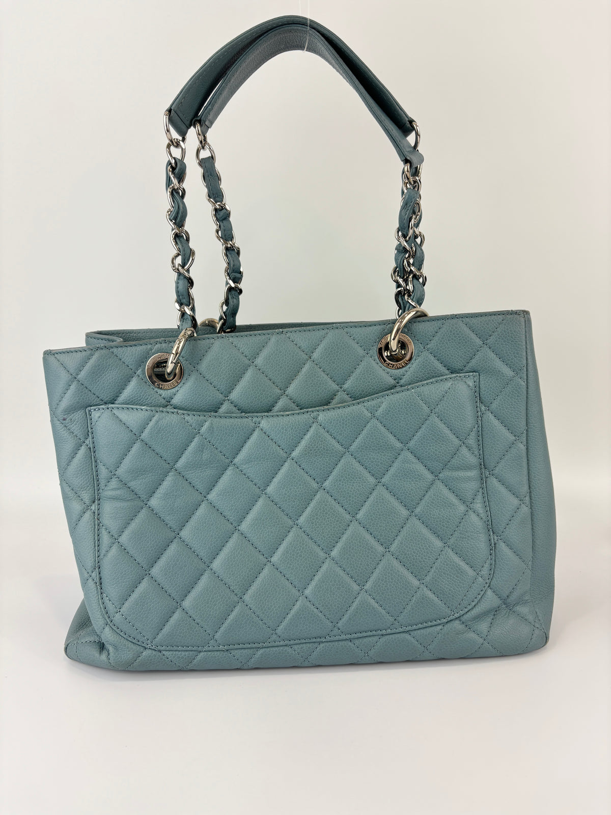 GST Grand Shopping Tote in Light Blue Caviar Leather SHW