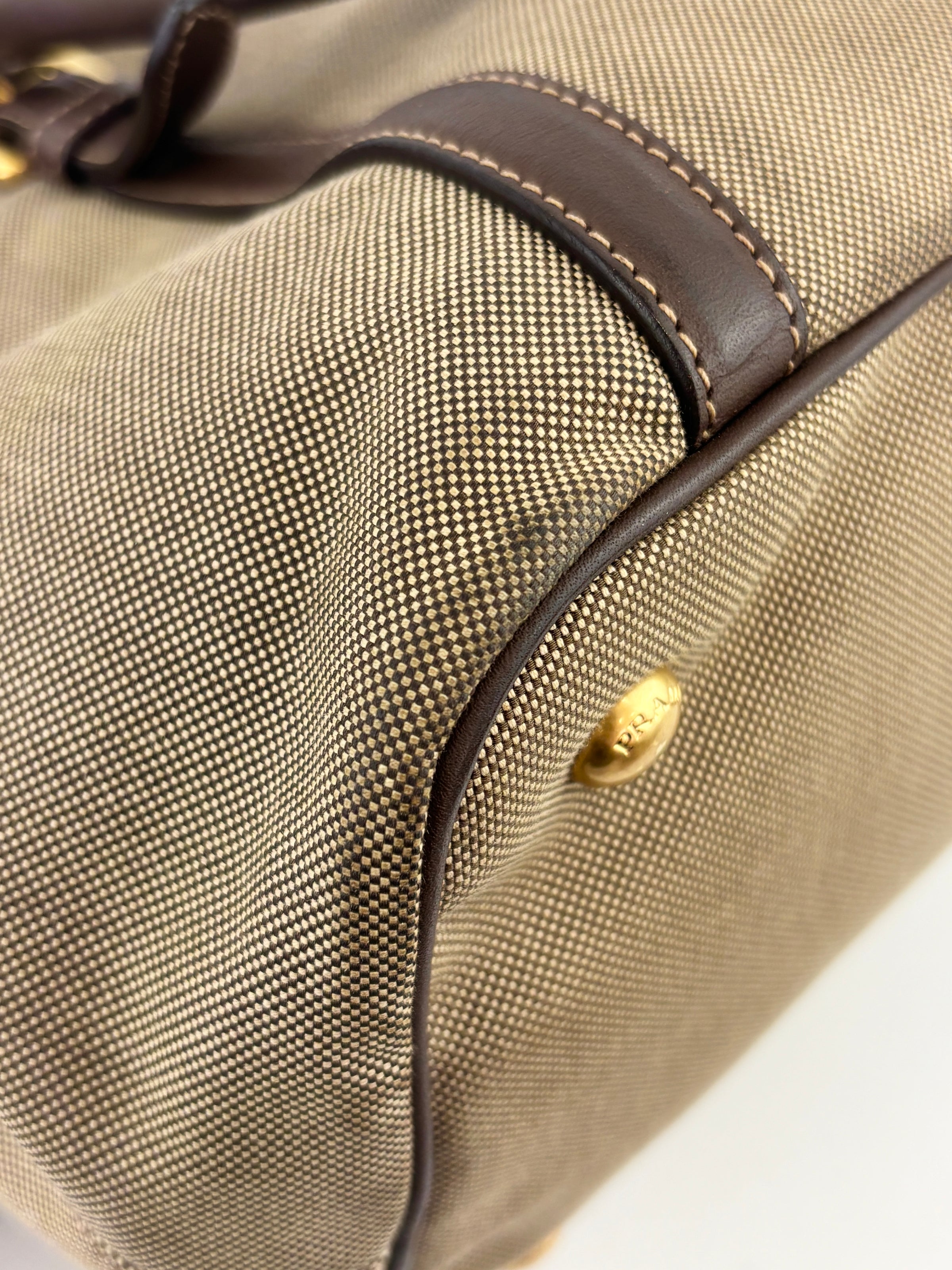 BN1841 Logo Jacquard Bow Tote Corda Bruciato Canvas & Dark Brown Leather Trim