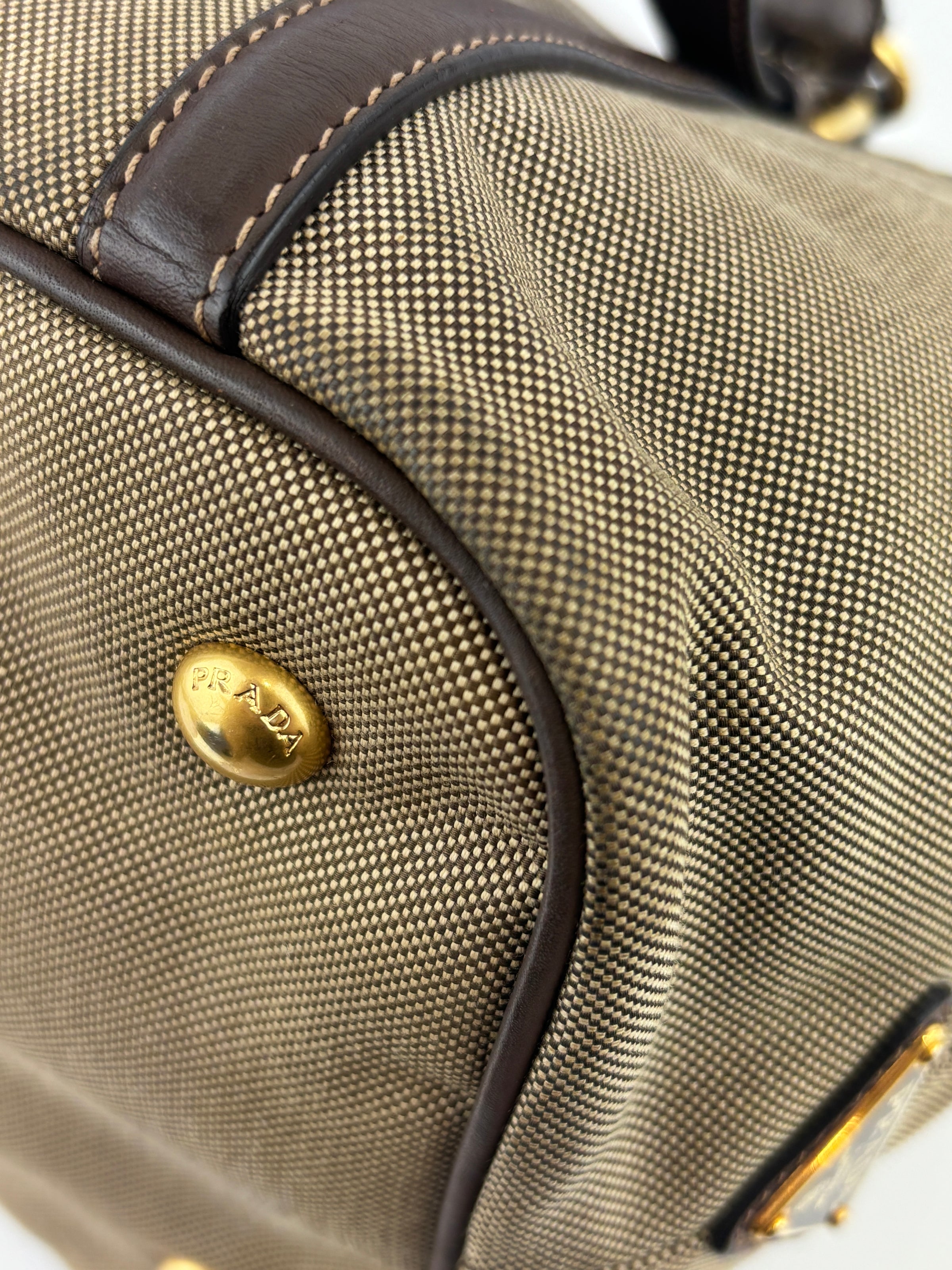 BN1841 Logo Jacquard Bow Tote Corda Bruciato Canvas & Dark Brown Leather Trim