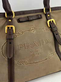 BN1841 Logo Jacquard Bow Tote Corda Bruciato Canvas & Dark Brown Leather Trim