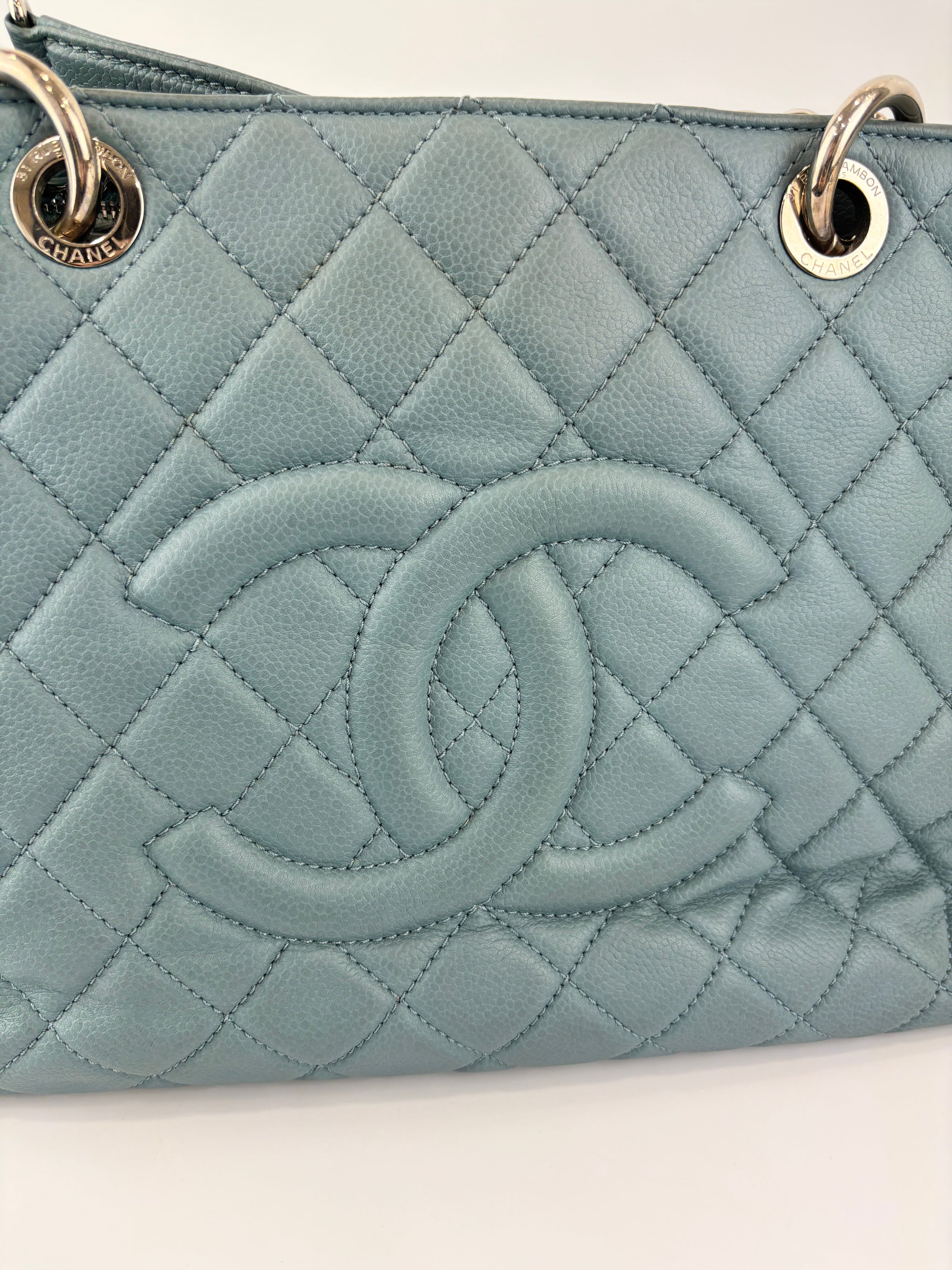 GST Grand Shopping Tote in Light Blue Caviar Leather SHW