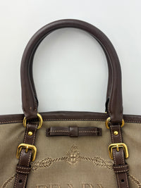 BN1841 Logo Jacquard Bow Tote Corda Bruciato Canvas & Dark Brown Leather Trim