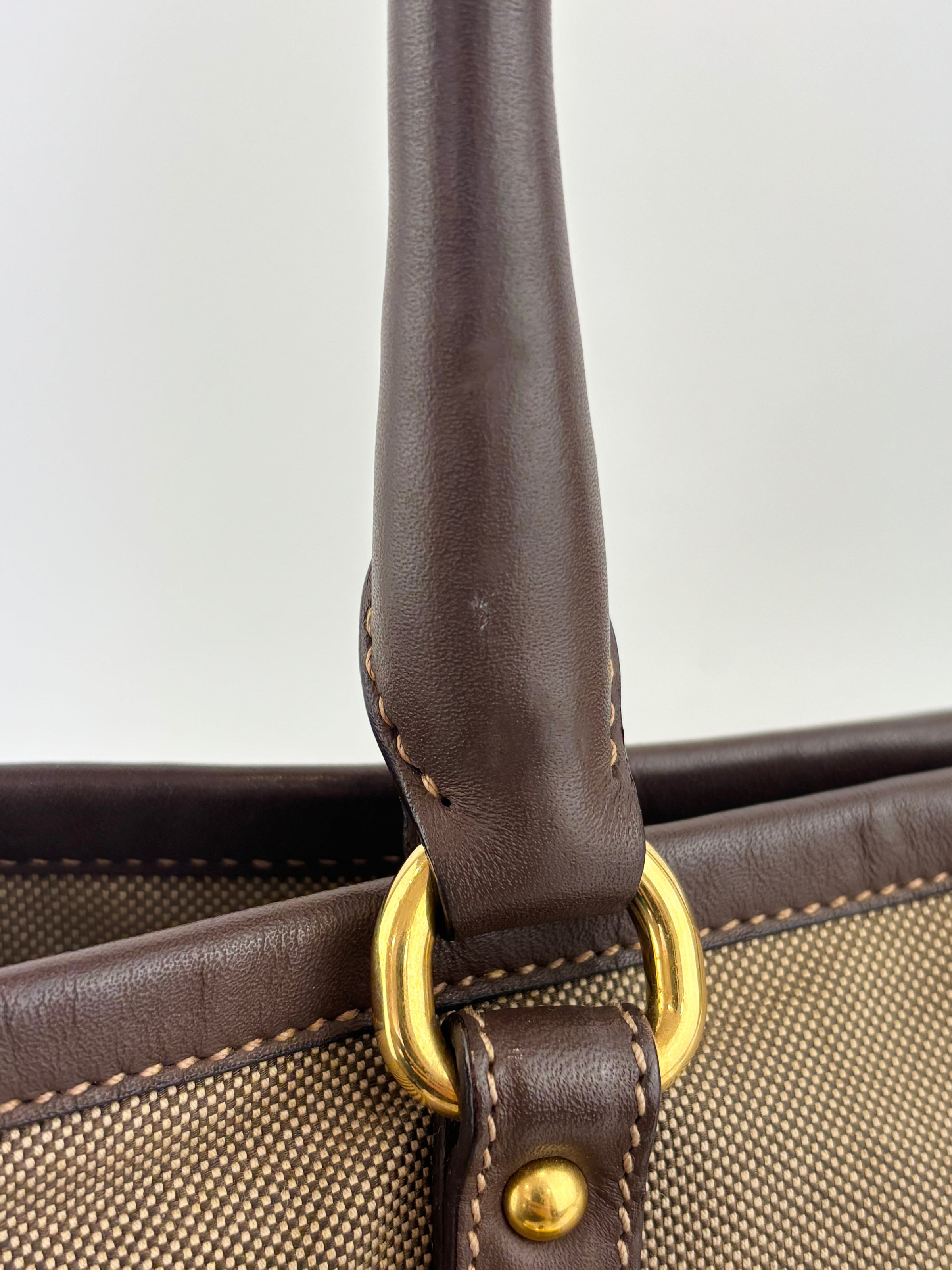 BN1841 Logo Jacquard Bow Tote Corda Bruciato Canvas & Dark Brown Leather Trim