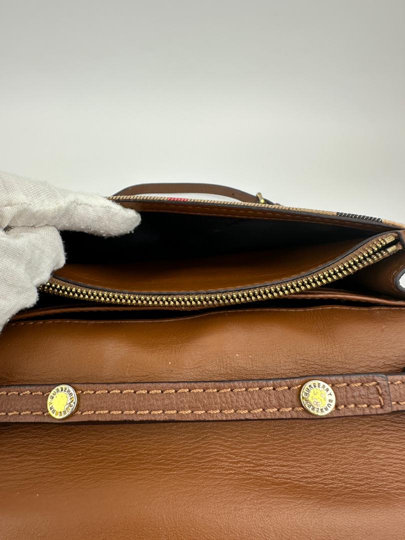 Hampshire Brown Pebbled Leather / House Check Canvas Crossbody Bag