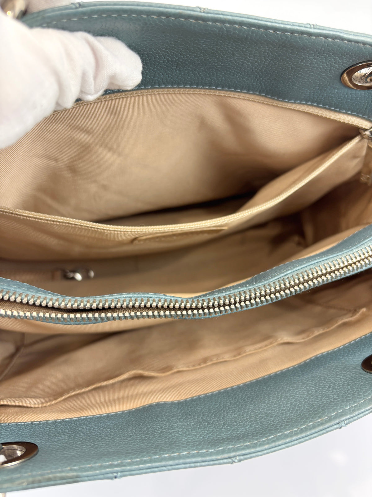 GST Grand Shopping Tote in Light Blue Caviar Leather SHW