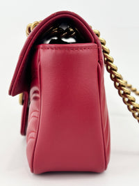 446744 GG Marmont Matelassé Small Flap Shoulder Bag Hibiscus Red Calfskin / Antique Gold Hardware