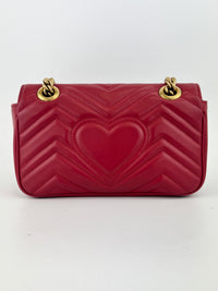 446744 GG Marmont Matelassé Small Flap Shoulder Bag Hibiscus Red Calfskin / Antique Gold Hardware