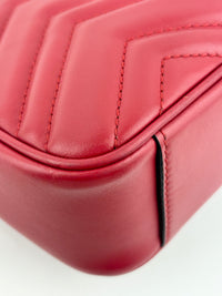446744 GG Marmont Matelassé Small Flap Shoulder Bag Hibiscus Red Calfskin / Antique Gold Hardware