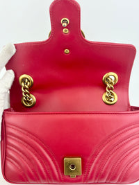 446744 GG Marmont Matelassé Small Flap Shoulder Bag Hibiscus Red Calfskin / Antique Gold Hardware