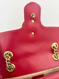 446744 GG Marmont Matelassé Small Flap Shoulder Bag Hibiscus Red Calfskin / Antique Gold Hardware
