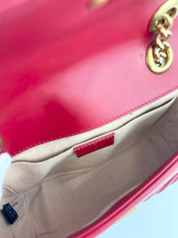 446744 GG Marmont Matelassé Small Flap Shoulder Bag Hibiscus Red Calfskin / Antique Gold Hardware
