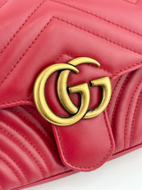446744 GG Marmont Matelassé Small Flap Shoulder Bag Hibiscus Red Calfskin / Antique Gold Hardware