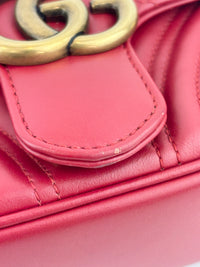 446744 GG Marmont Matelassé Small Flap Shoulder Bag Hibiscus Red Calfskin / Antique Gold Hardware