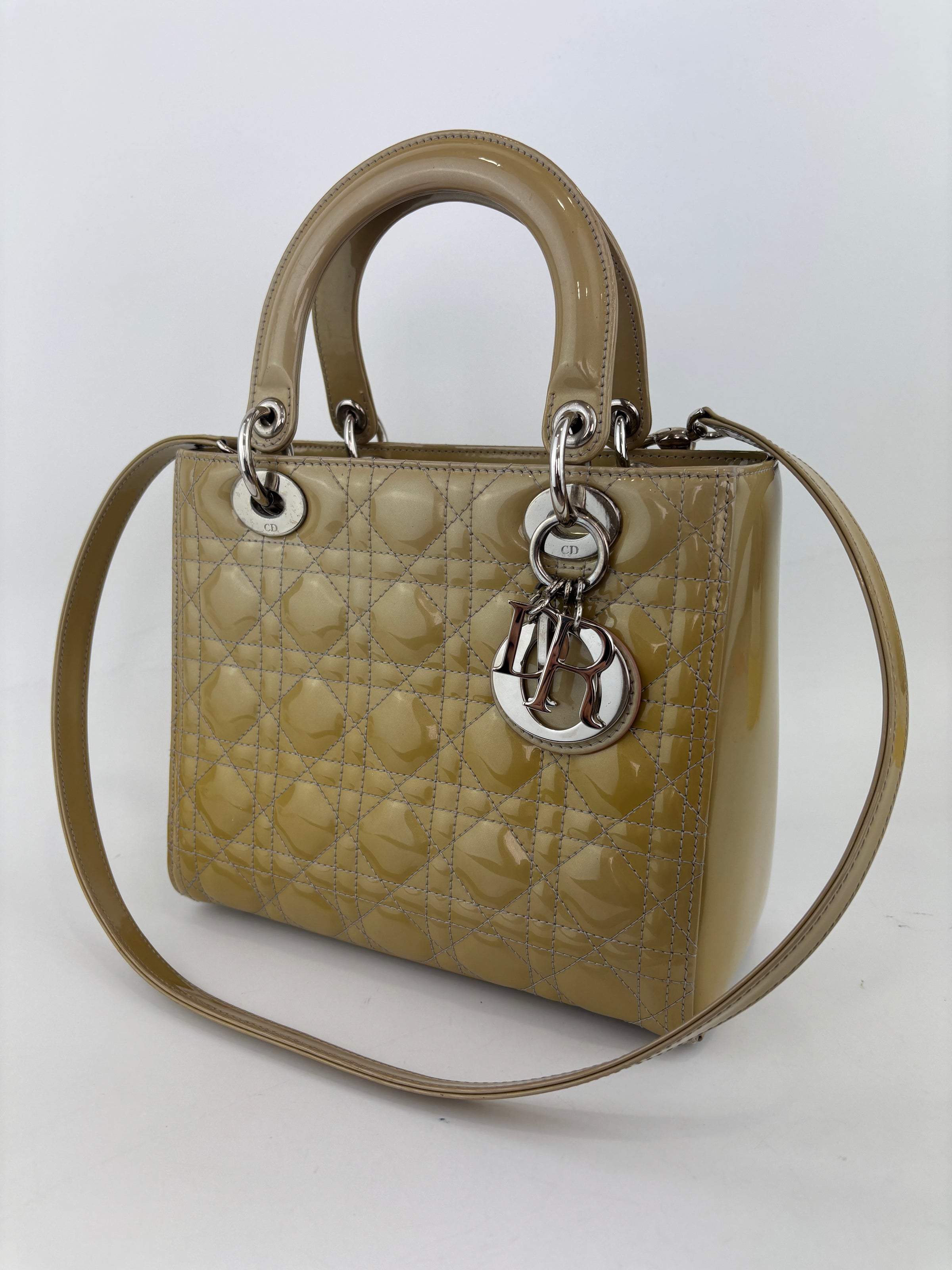 Lady Dior Medium Beige Patent Leather SHW