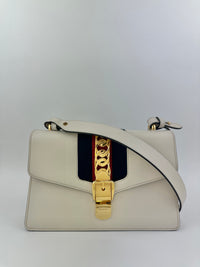 Small Web Sylvie White Smooth Calfskin Leather Shoulder Bag