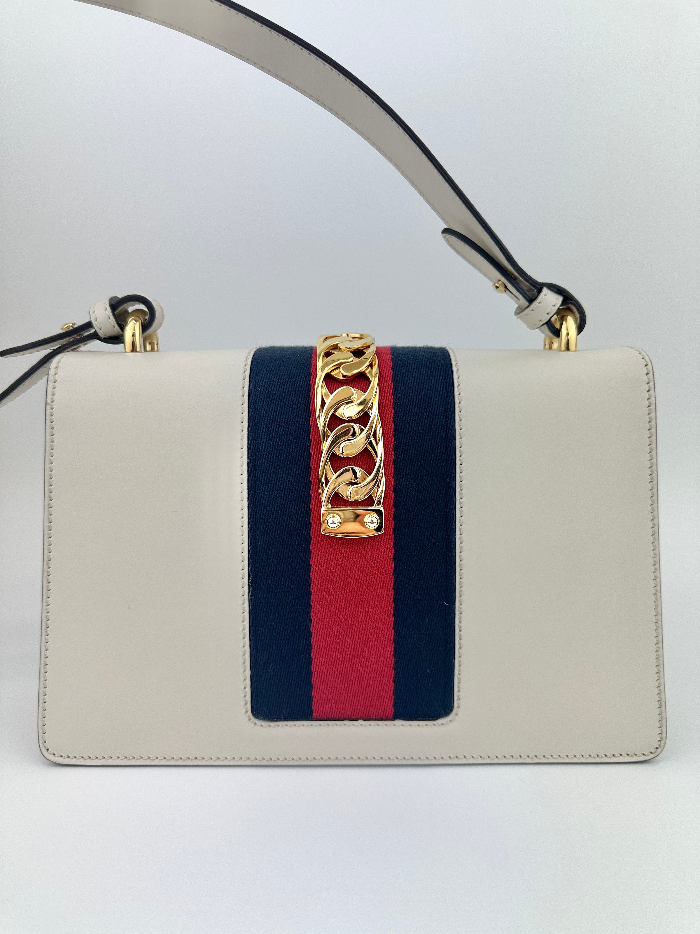 Small Web Sylvie White Smooth Calfskin Leather Shoulder Bag