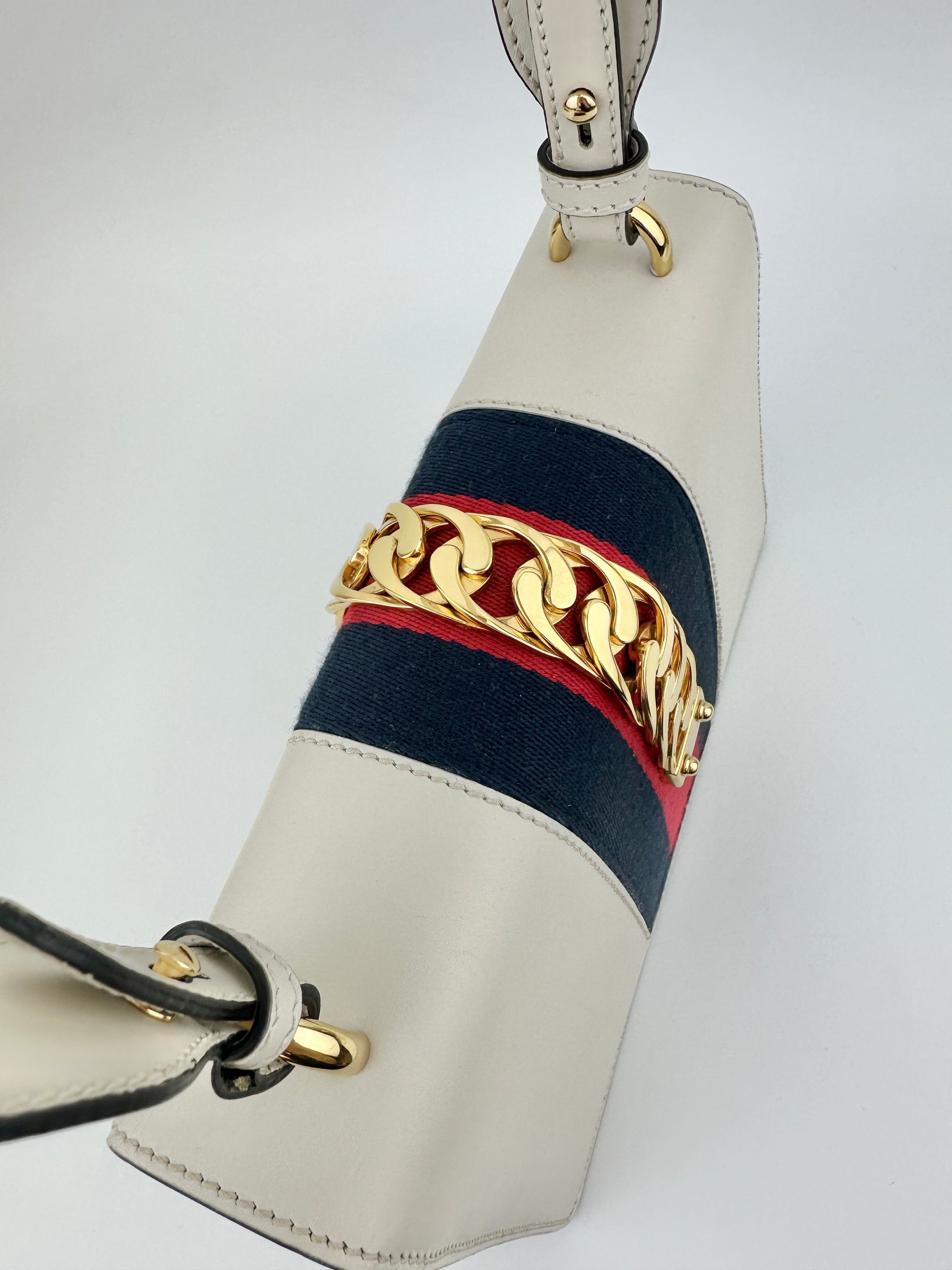 Small Web Sylvie White Smooth Calfskin Leather Shoulder Bag