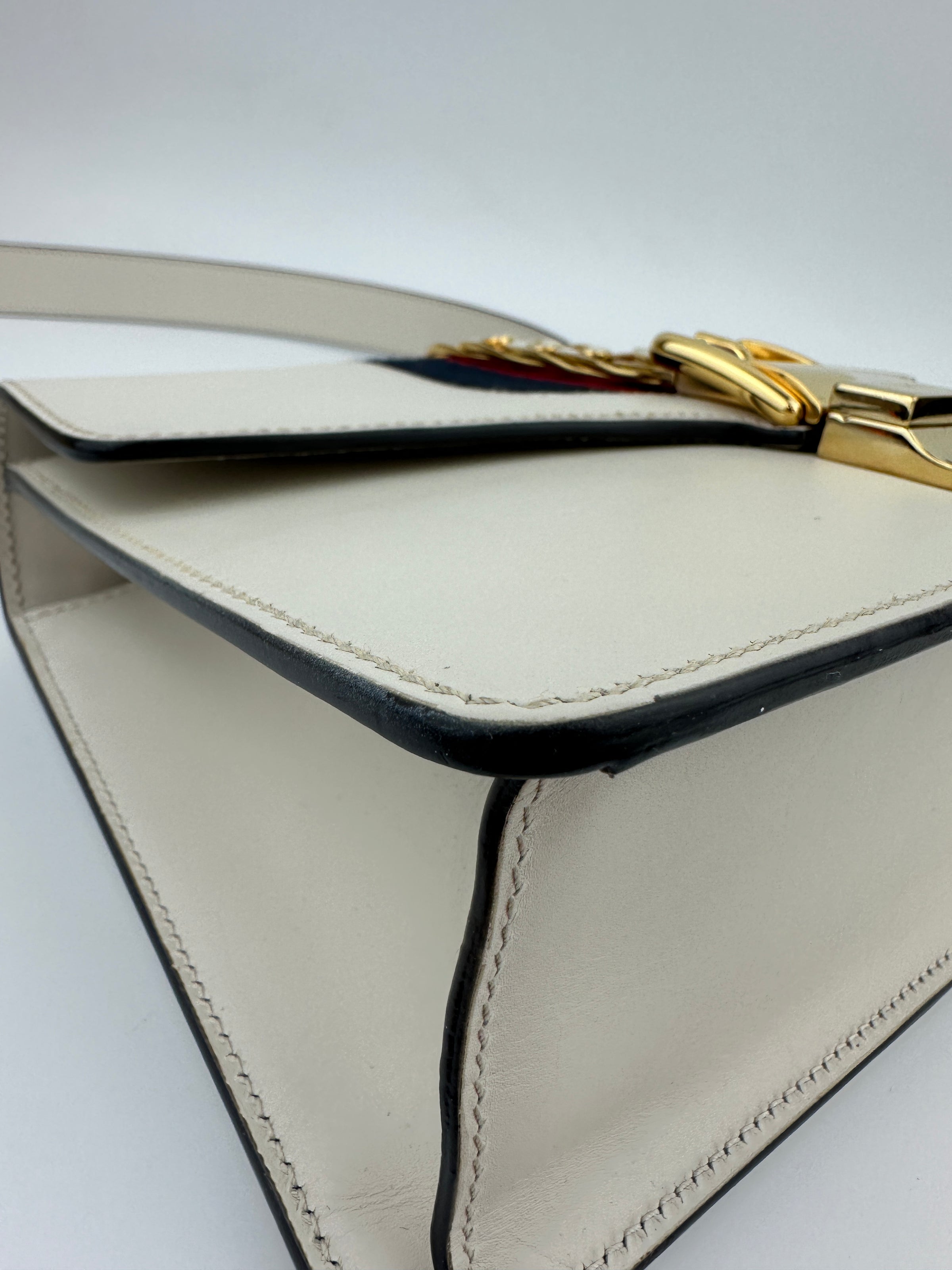 Small Web Sylvie White Smooth Calfskin Leather Shoulder Bag