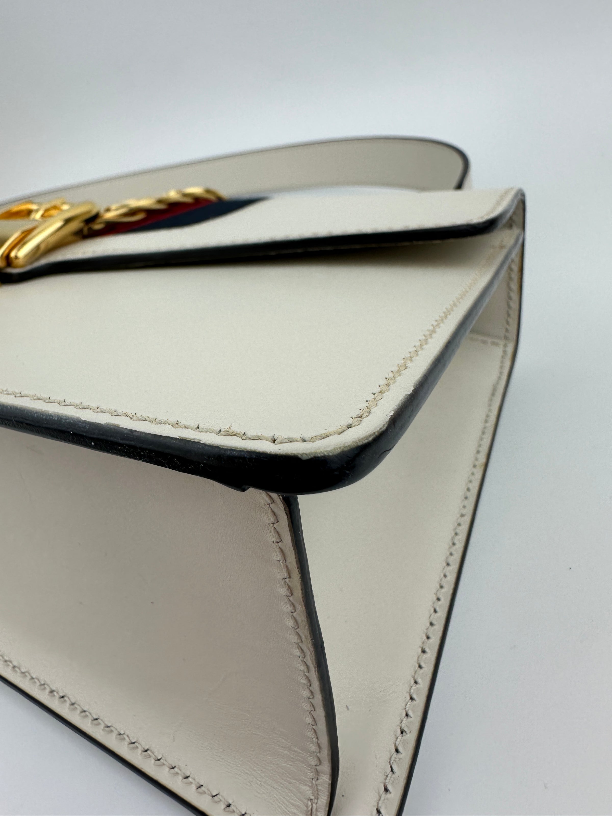 Small Web Sylvie White Smooth Calfskin Leather Shoulder Bag