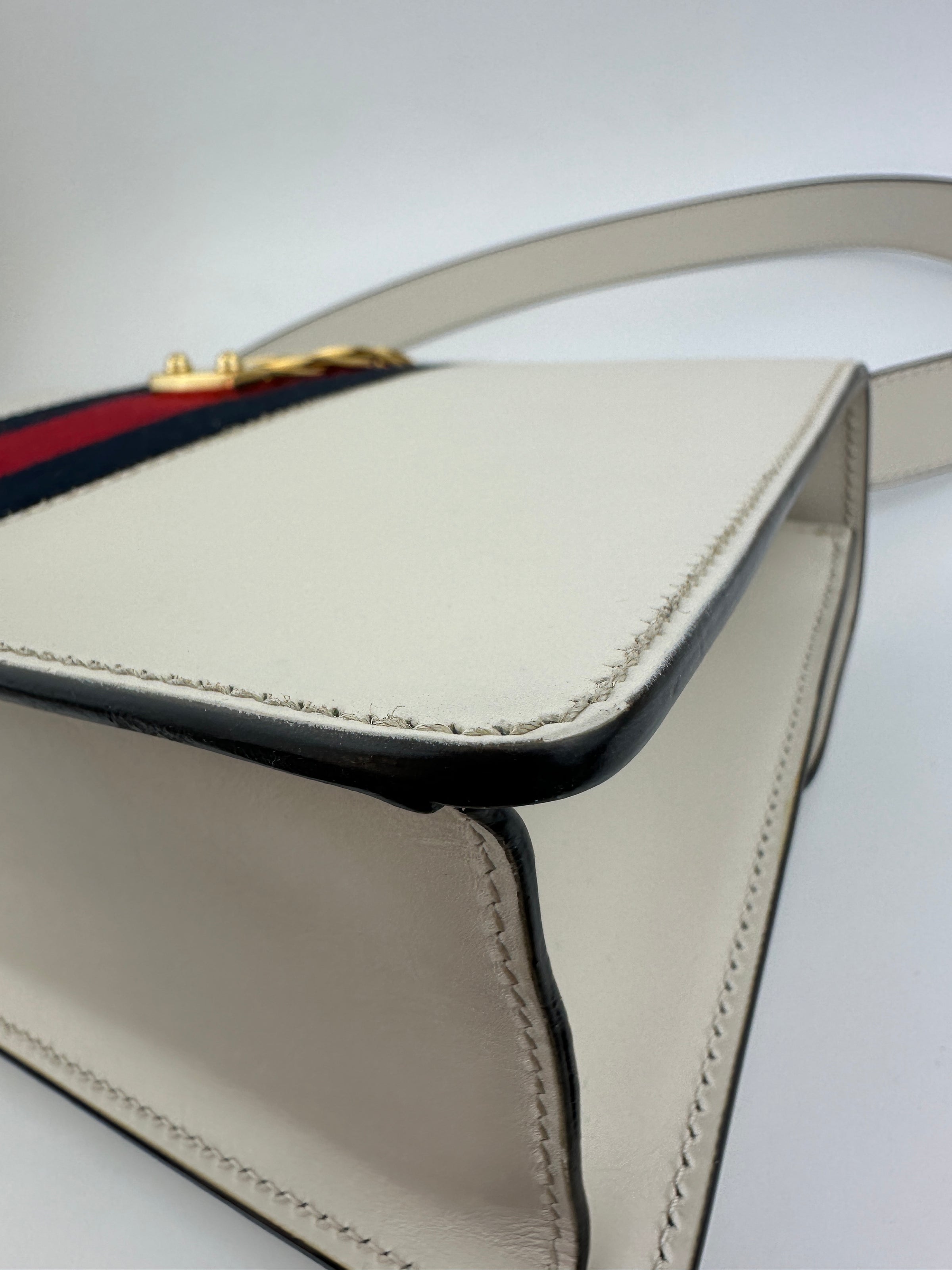 Small Web Sylvie White Smooth Calfskin Leather Shoulder Bag