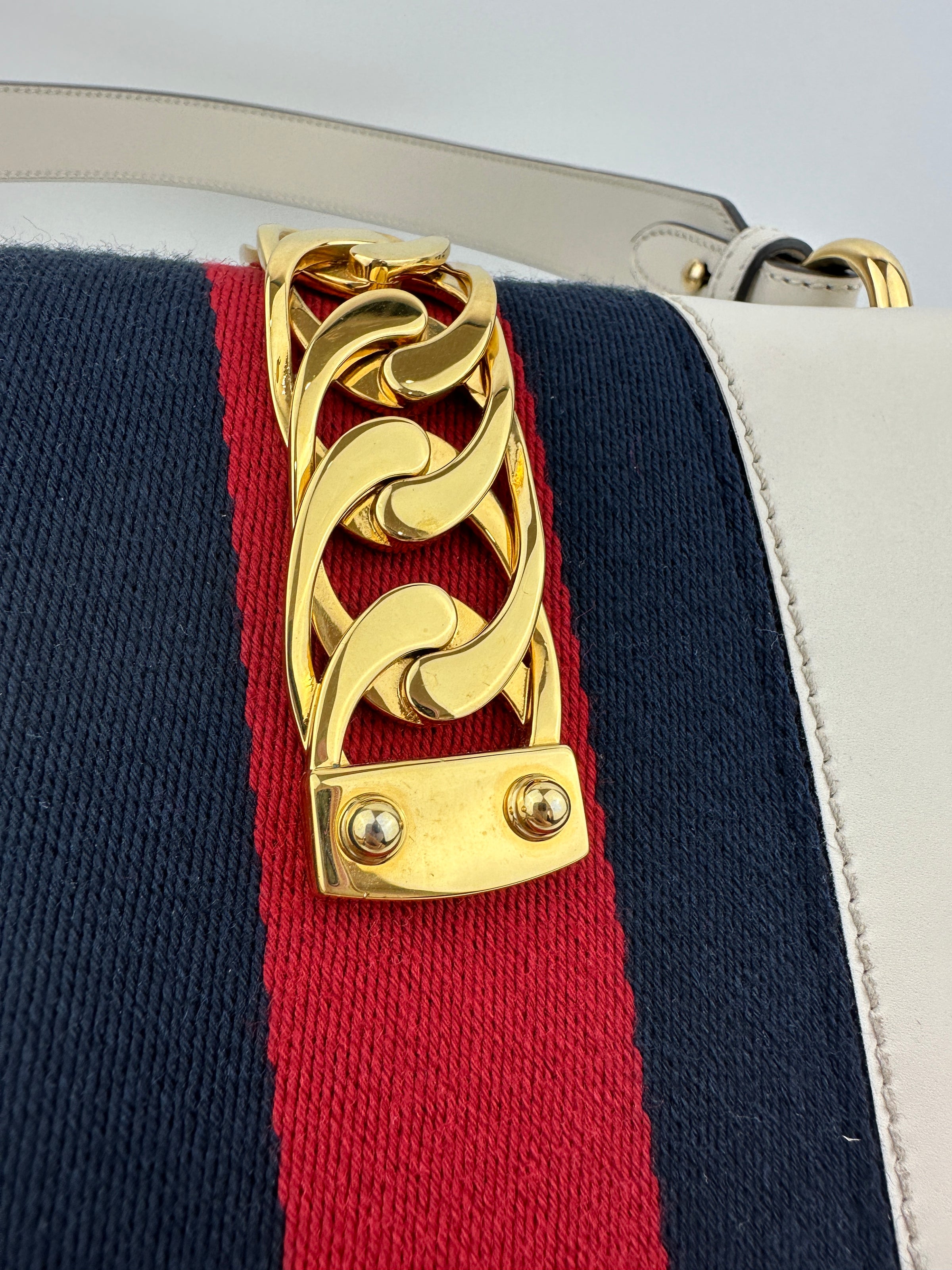 Small Web Sylvie White Smooth Calfskin Leather Shoulder Bag