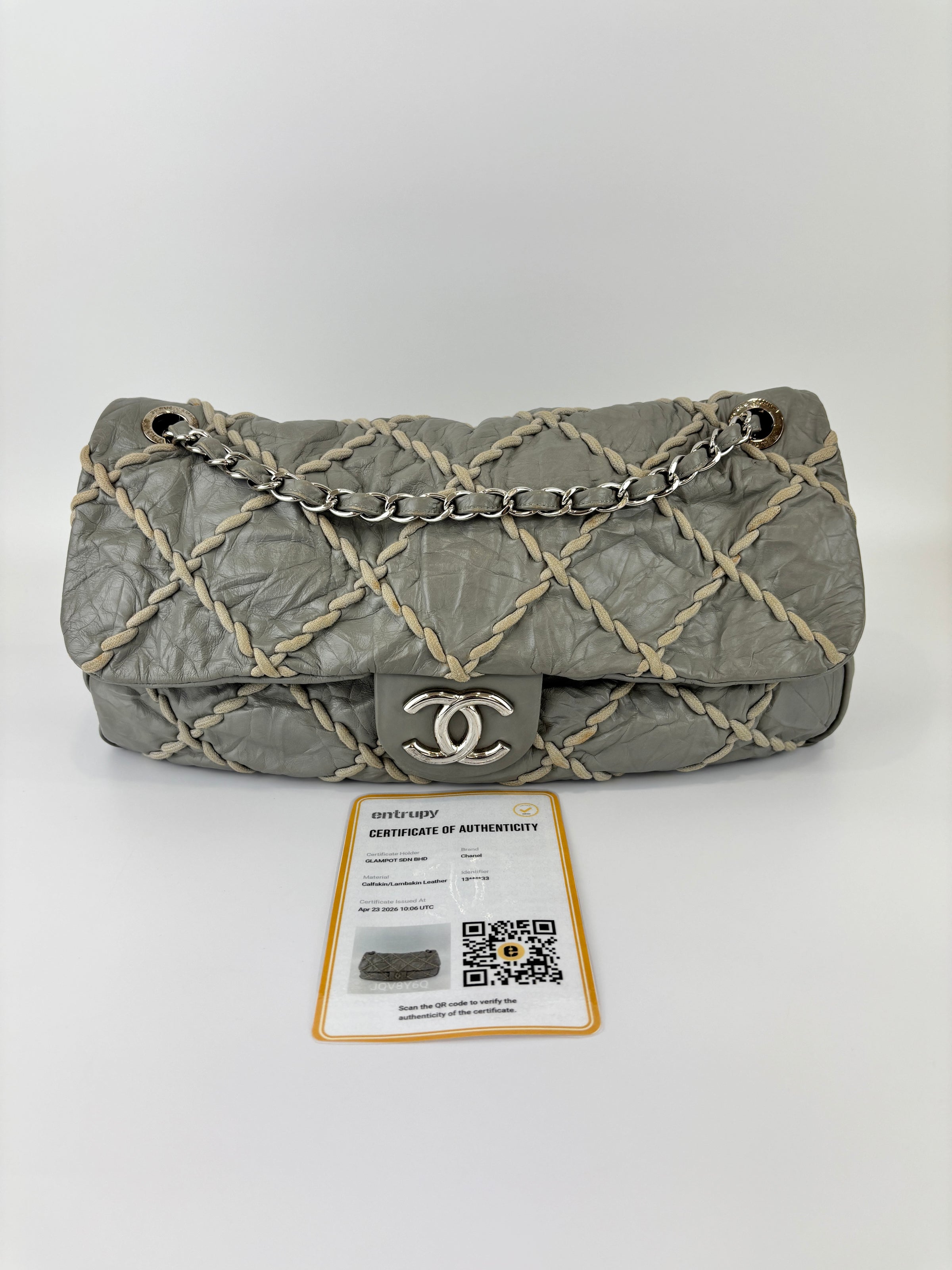 Grey Ultra Stitch Flap Bag SHW