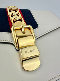 Small Web Sylvie White Smooth Calfskin Leather Shoulder Bag