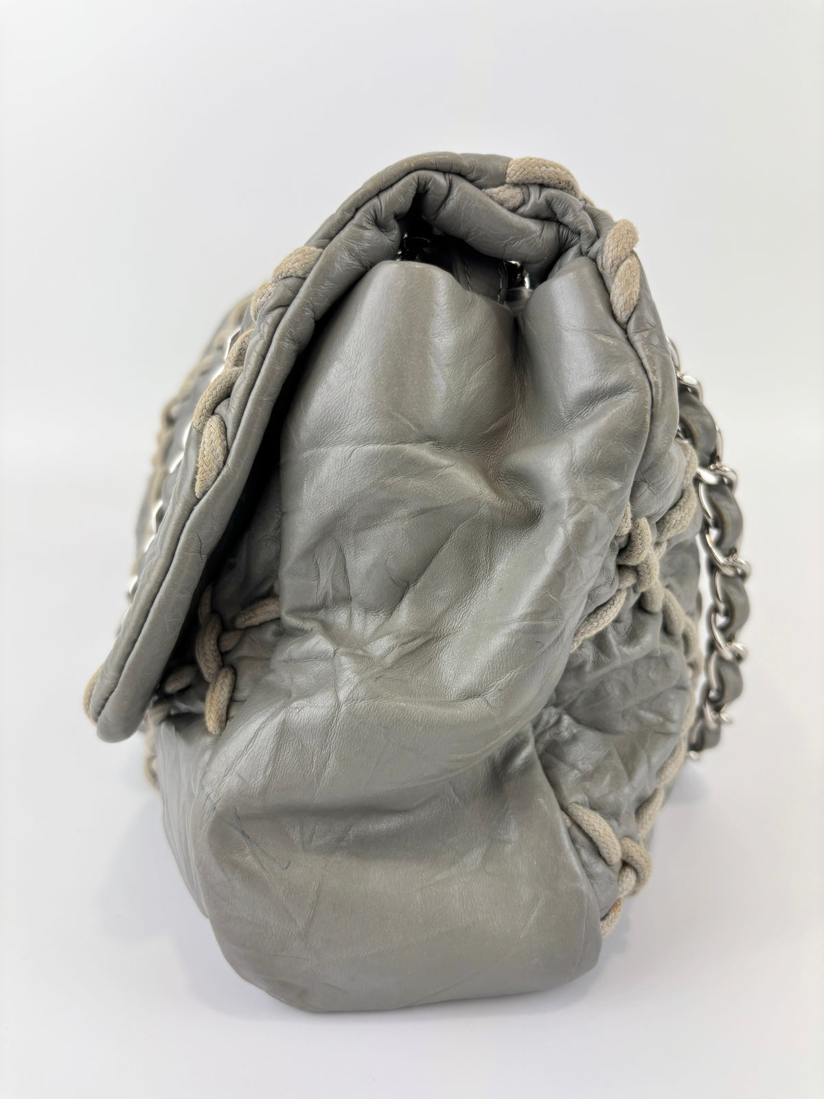 Grey Ultra Stitch Flap Bag SHW