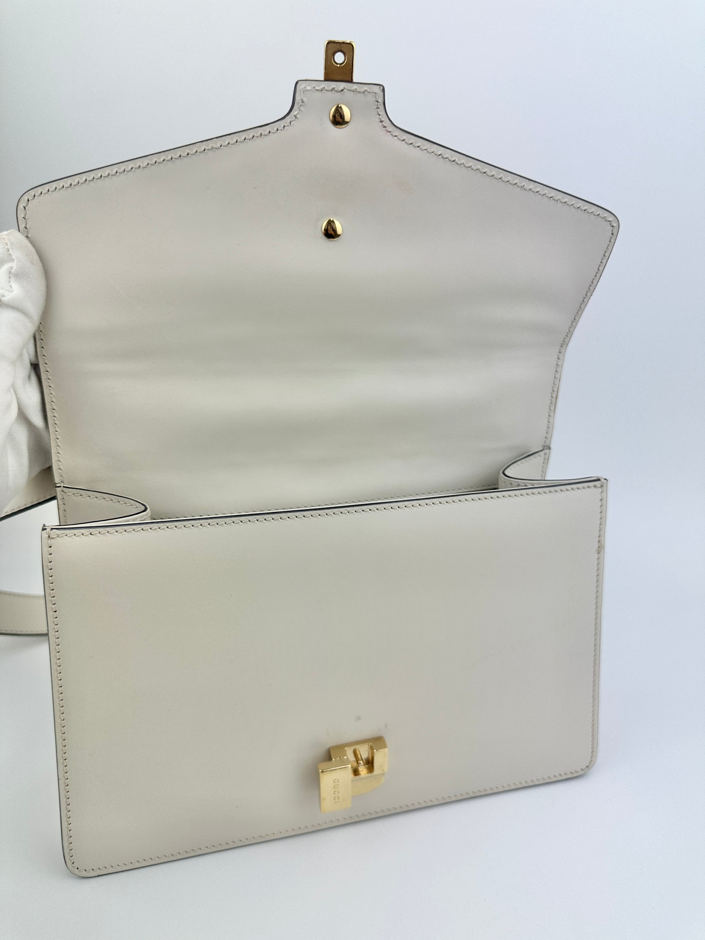 Small Web Sylvie White Smooth Calfskin Leather Shoulder Bag