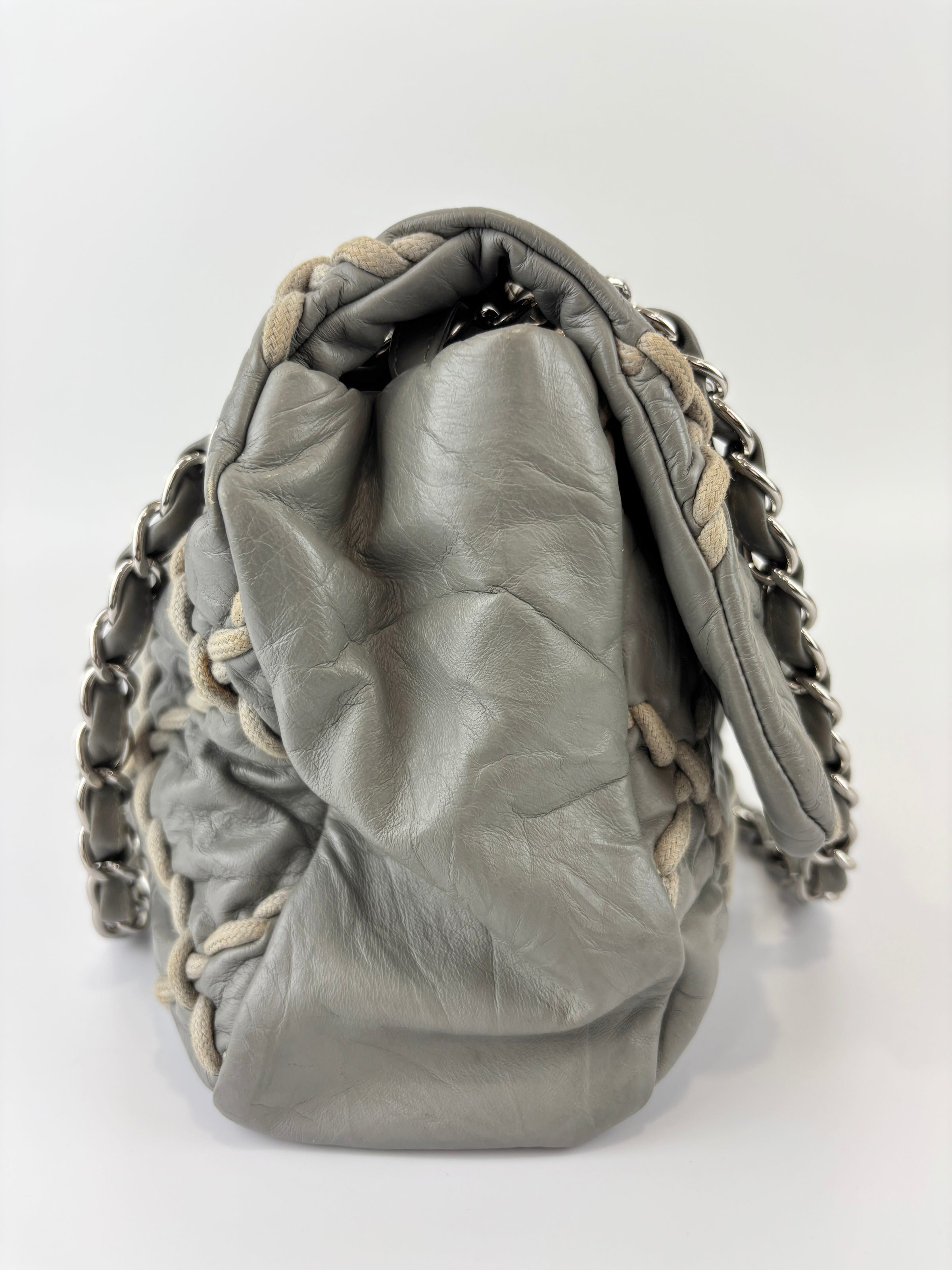 Grey Ultra Stitch Flap Bag SHW