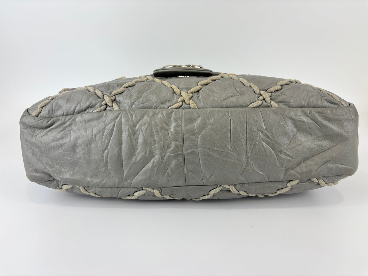 Grey Ultra Stitch Flap Bag SHW