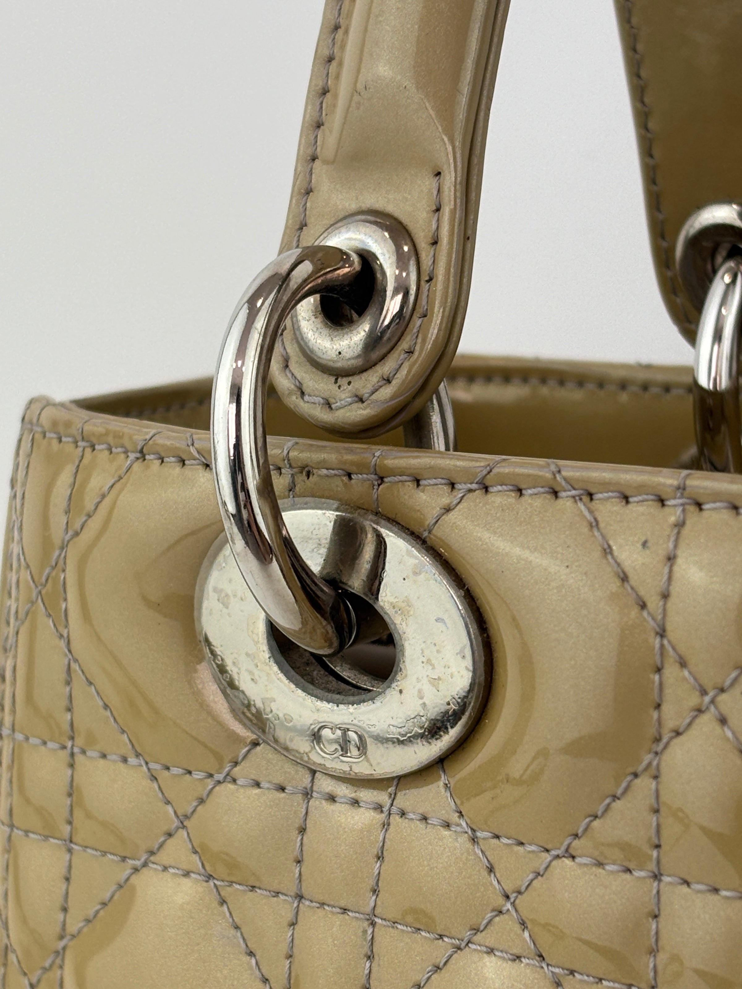 Lady Dior Medium Beige Patent Leather SHW