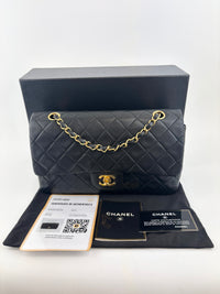 Vintage Medium Black Lambskin Classic Double Flap GHW