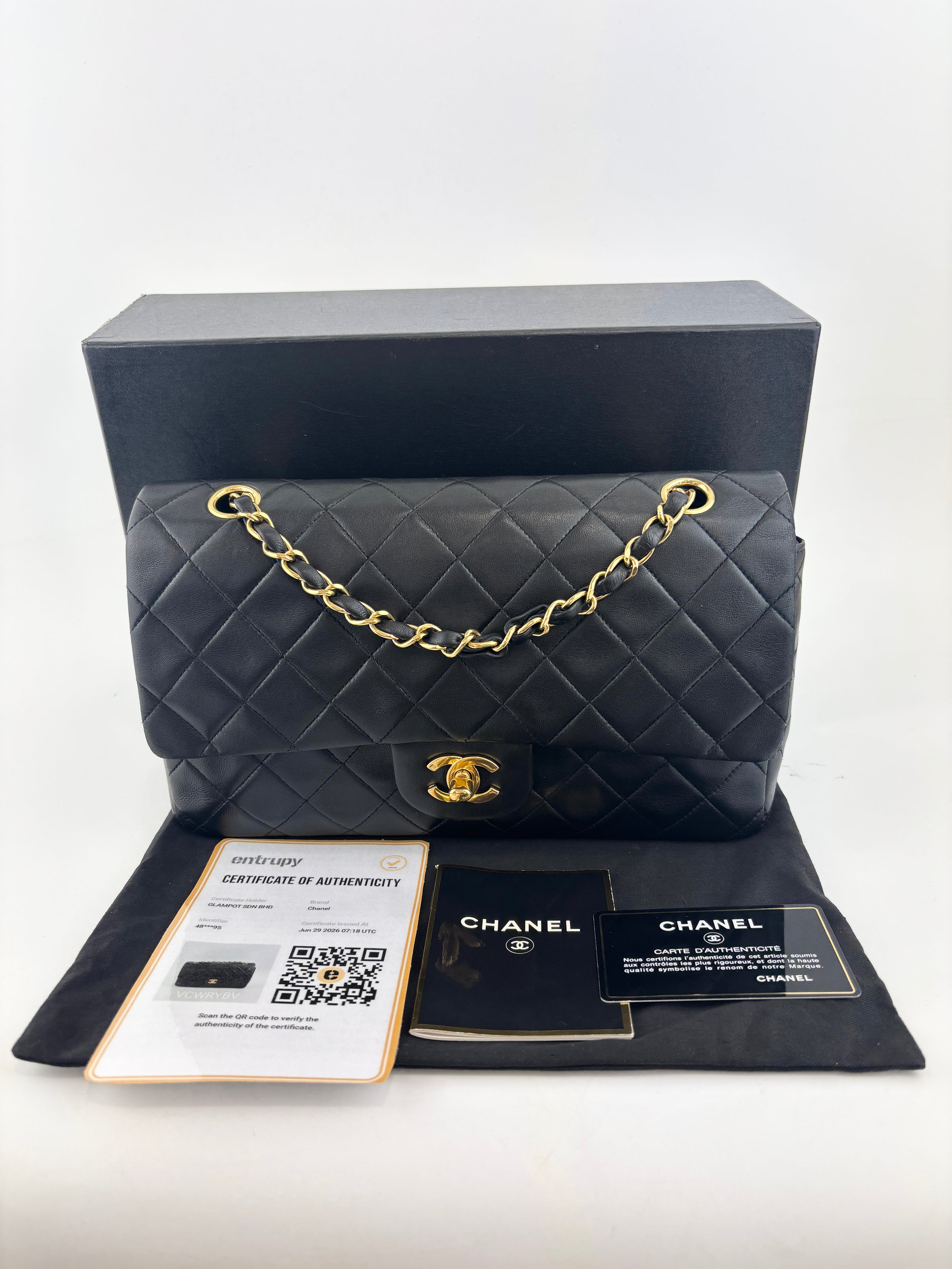 Vintage Medium Black Lambskin Classic Double Flap GHW