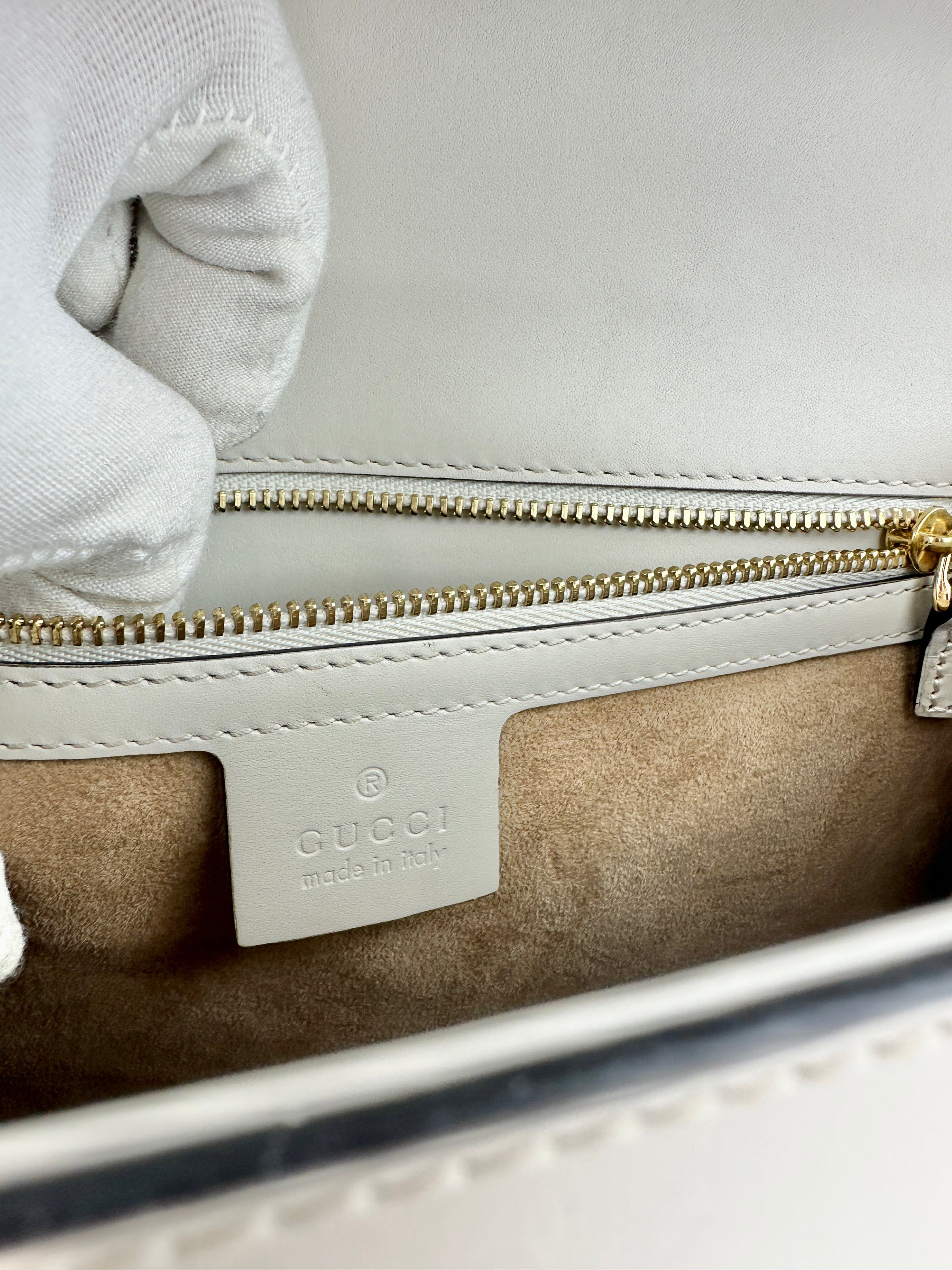 Small Web Sylvie White Smooth Calfskin Leather Shoulder Bag