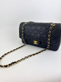 Vintage Medium Black Lambskin Classic Double Flap GHW